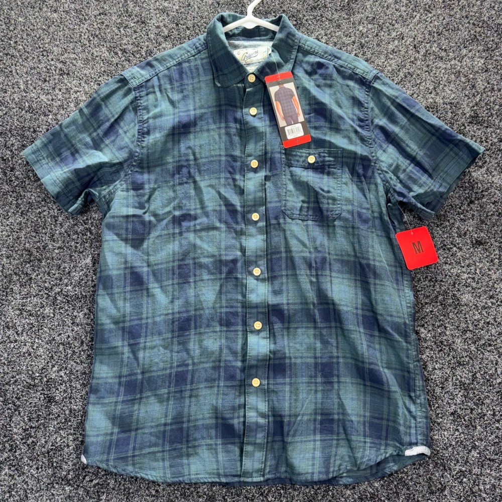 Grayers Clothiers Mens Navy Green Plaid Short Sleeve Button Down Shirt 1667258 M